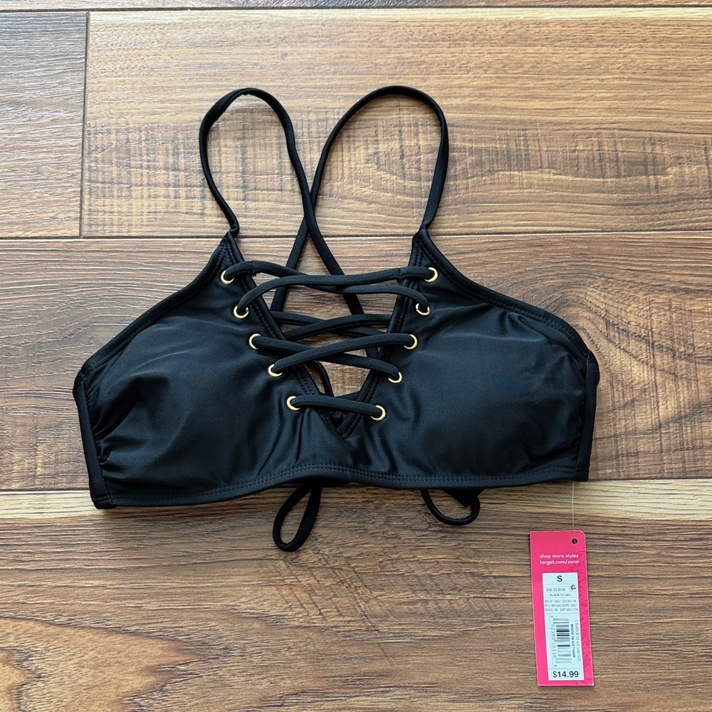 NWT Xhilaration Women’s Black Strappy Lace-Up Bikini Top - Small